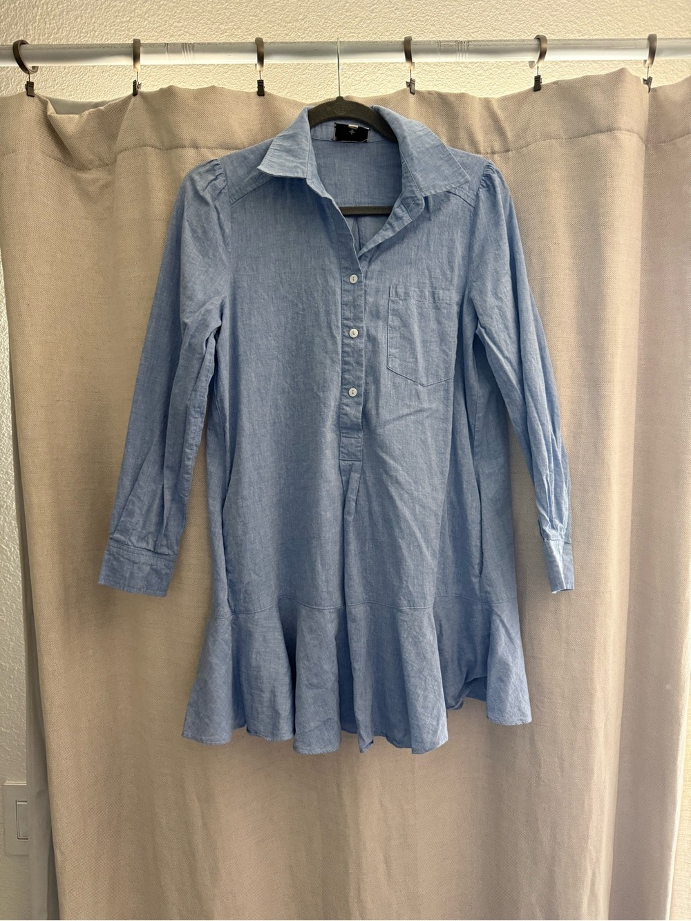 Tuckernuck Light Blue Long-Sleeve Ruffle-Hem Shirt Dress
